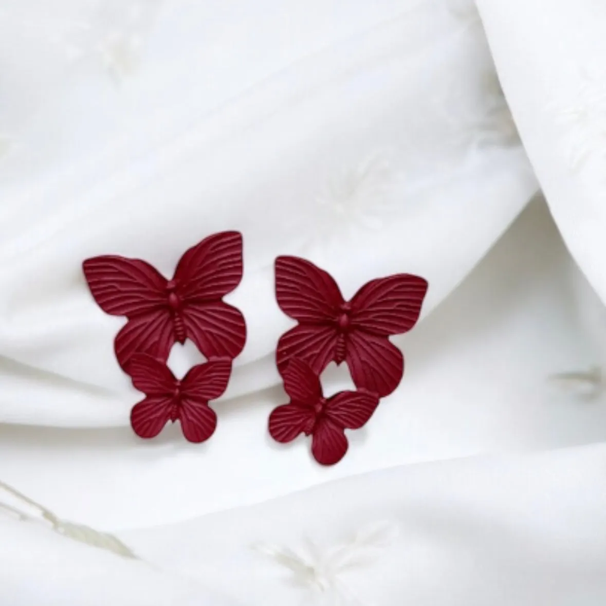 Golden butterfly wings stud earrings | navy blue stud earrings | flying butterflies statement | summer spring garden style