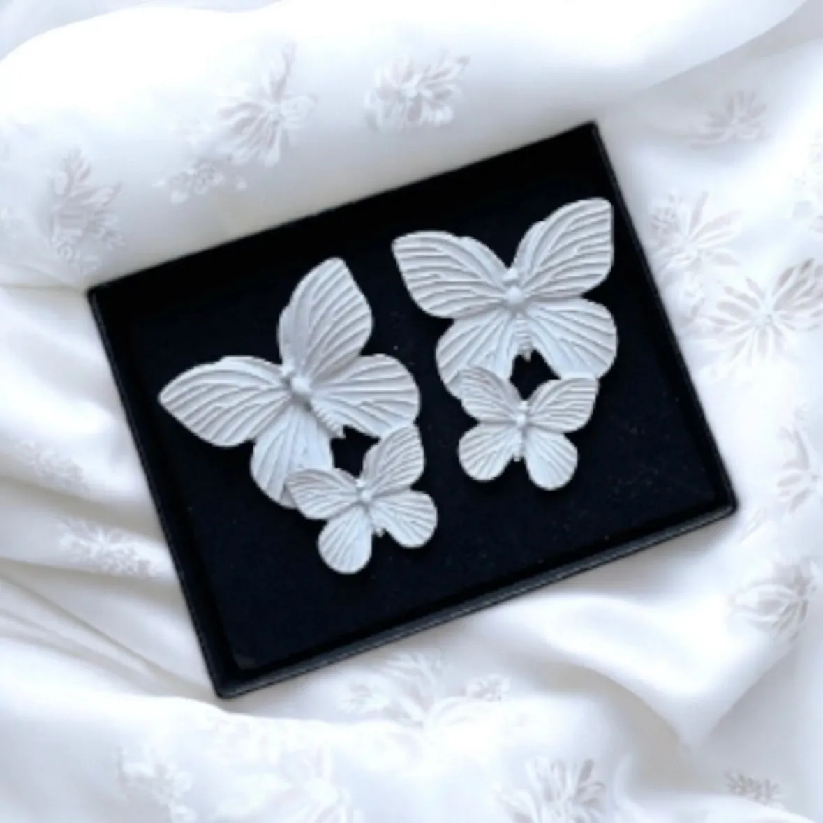 Golden butterfly wings stud earrings | navy blue stud earrings | flying butterflies statement | summer spring garden style