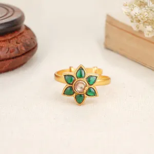 Green Floral Kundan Ring