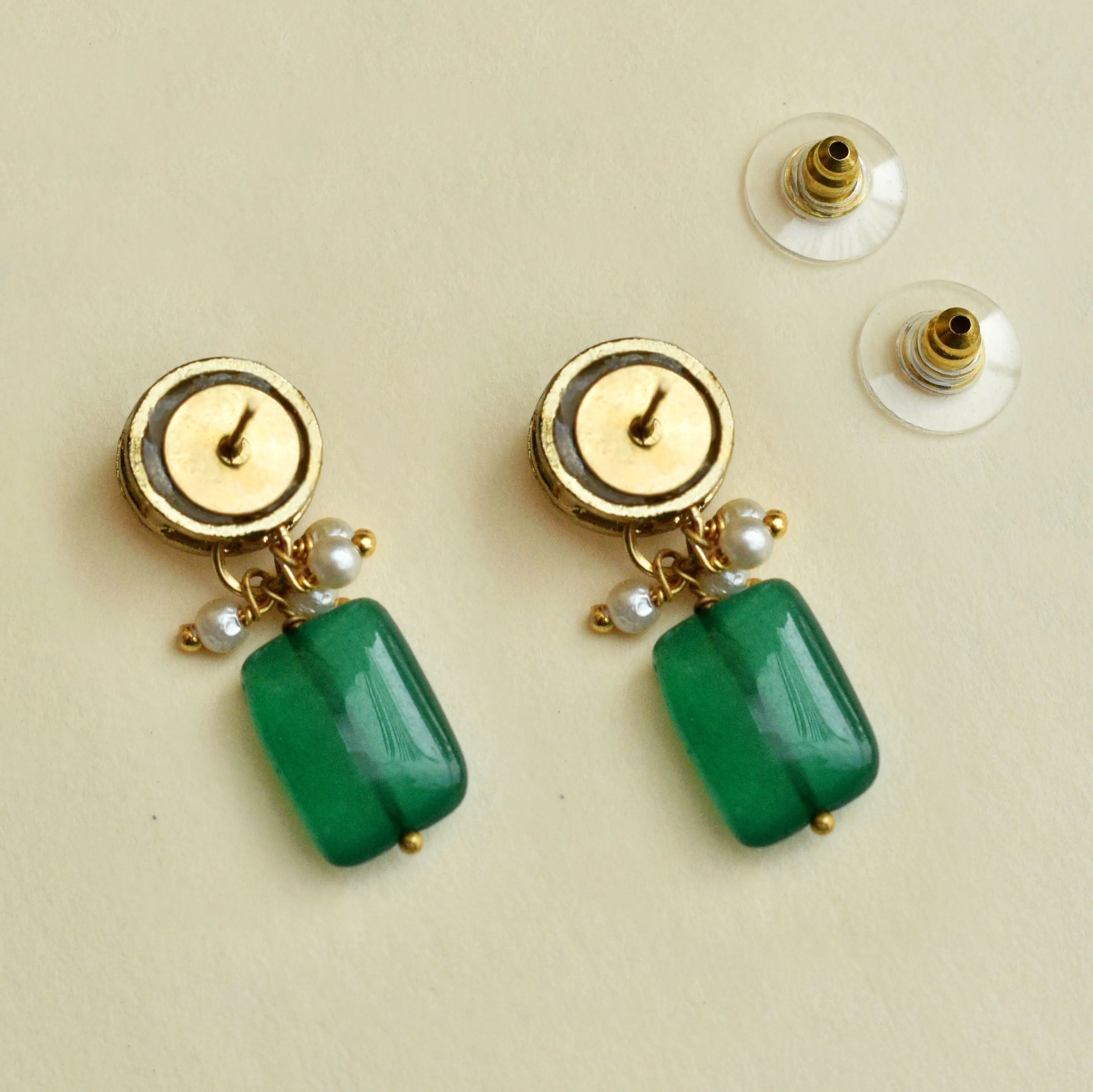 Green Glass Stone Kundan Earrings
