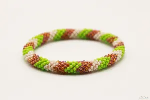 Green, White & Brown Glass Beads Roll On Bracelet