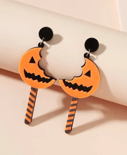 Halloween earrings | creepy pumpkin earrings | glitter acetate lightweight fun party earrings | halloween night