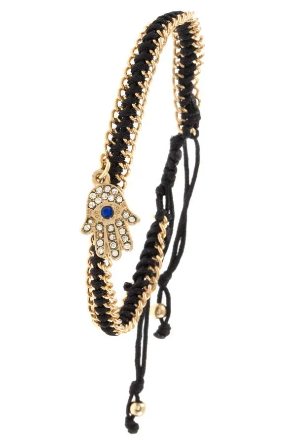 Hamsa pendant cord chain bracelet