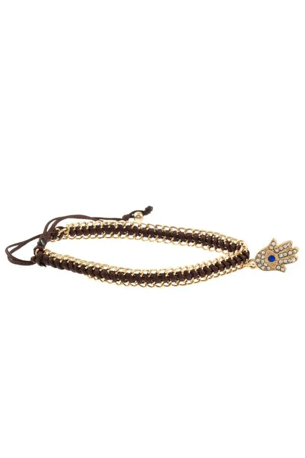 Hamsa pendant cord chain bracelet