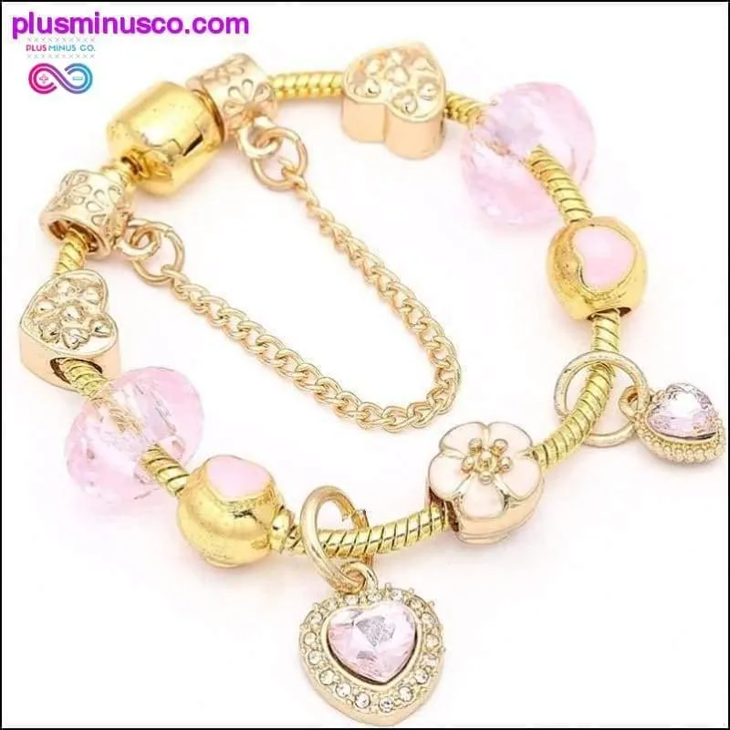 Heart & Key Pendant Rose Gold Color Fine Bracelets & Bangles