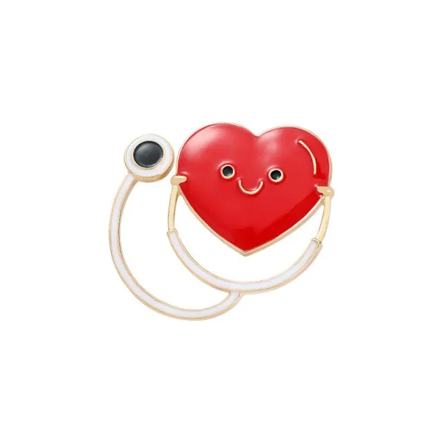 Heart Cartoon Stethoscope Metal Enamel Pin