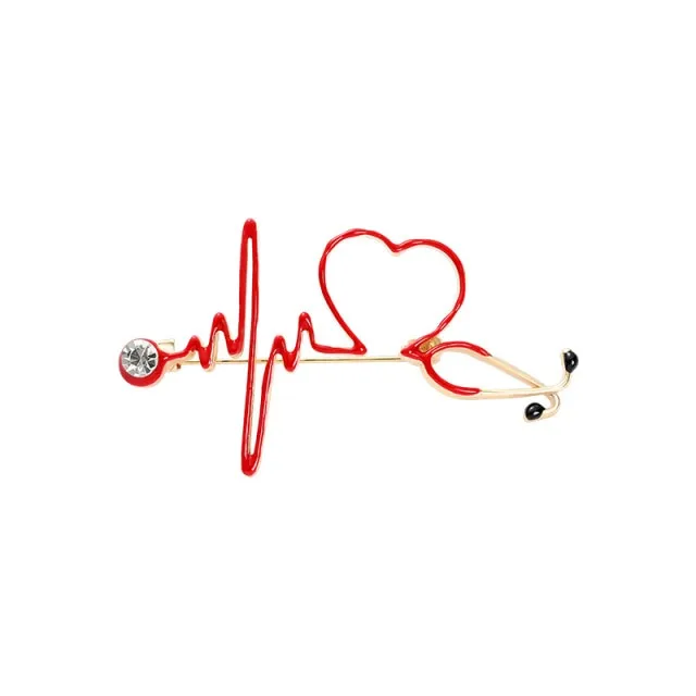 Heart Cartoon Stethoscope Metal Enamel Pin