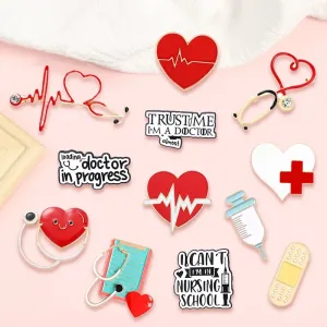 Heart Cartoon Stethoscope Metal Enamel Pin