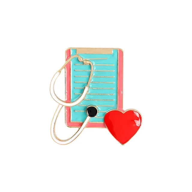Heart Cartoon Stethoscope Metal Enamel Pin