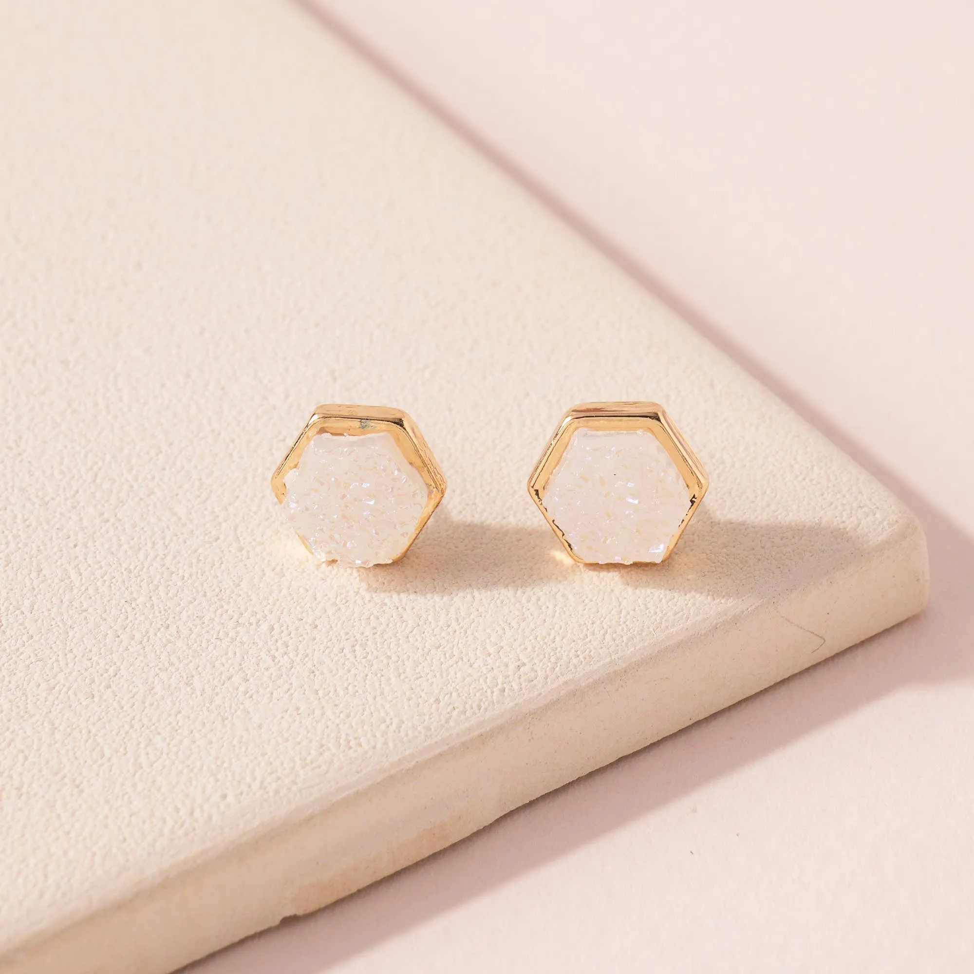 Hexagon Druzy Stone Stud Earrings- 6 colors