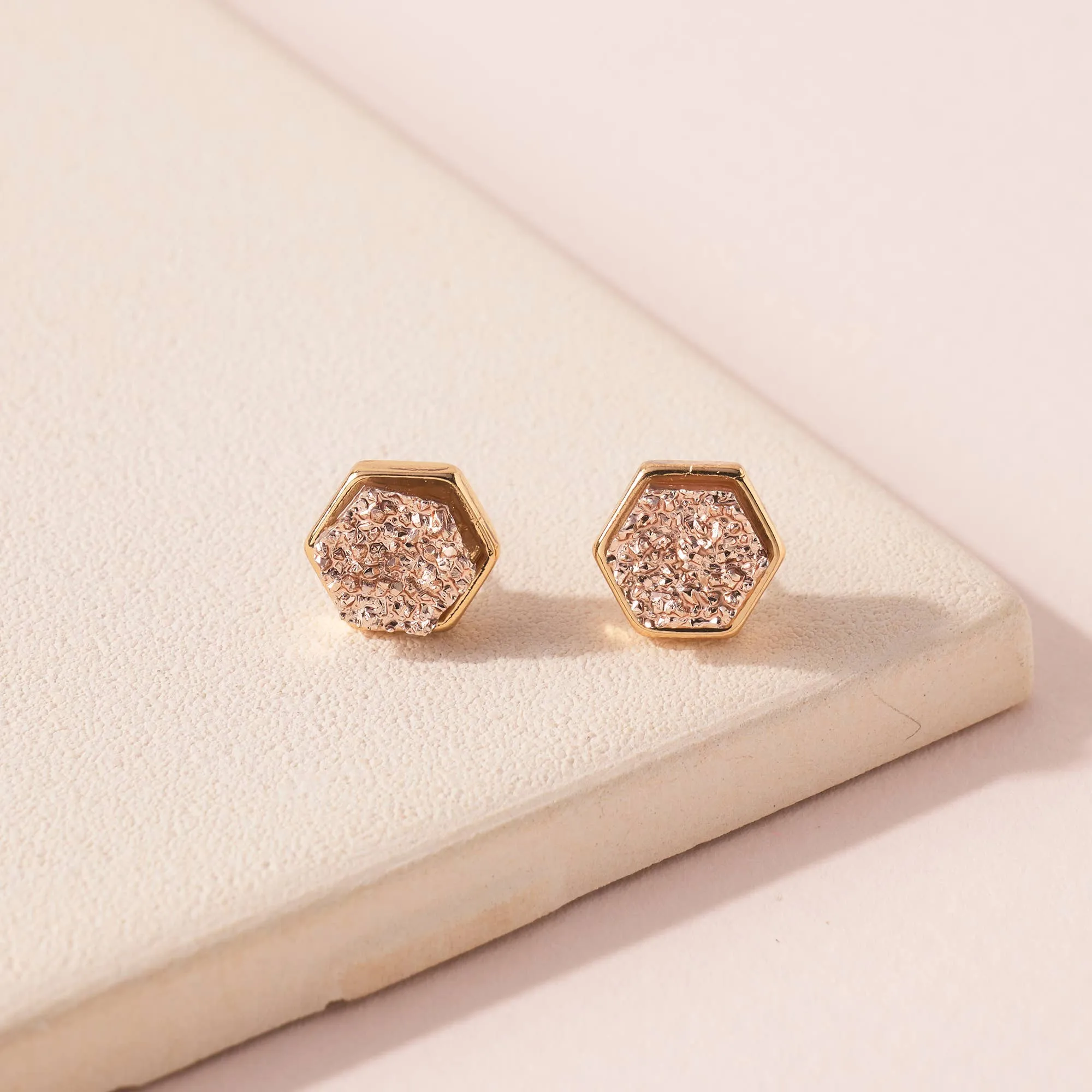 Hexagon Druzy Stone Stud Earrings- 6 colors