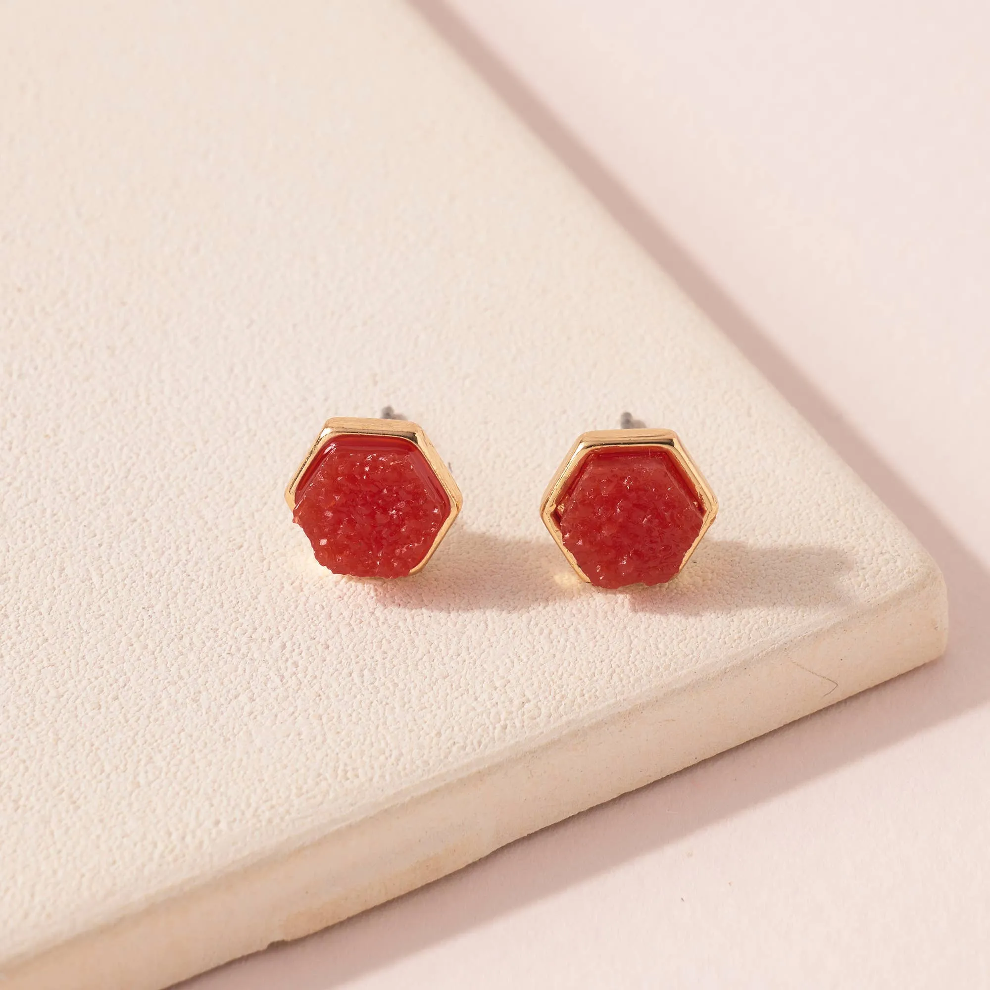 Hexagon Druzy Stone Stud Earrings- 6 colors
