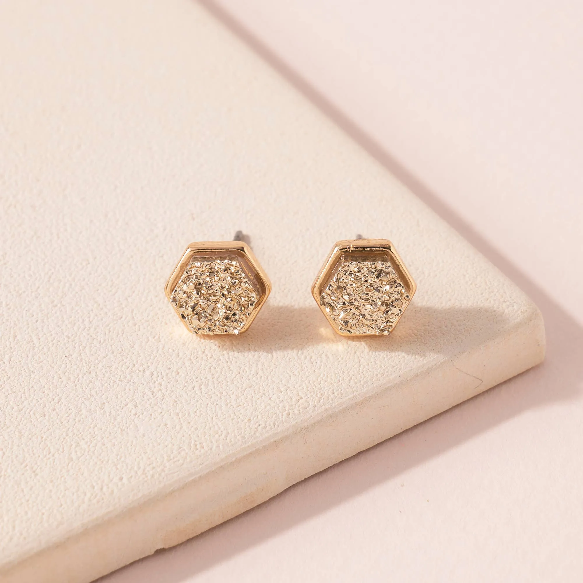 Hexagon Druzy Stone Stud Earrings- 6 colors