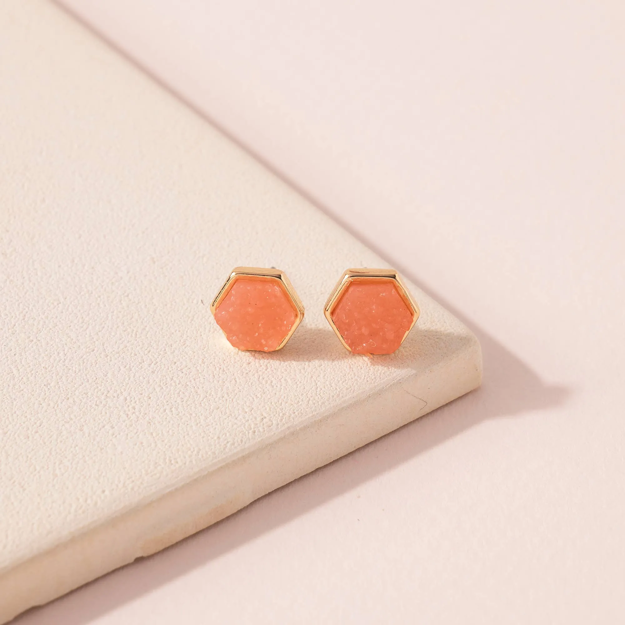 Hexagon Druzy Stone Stud Earrings- 6 colors