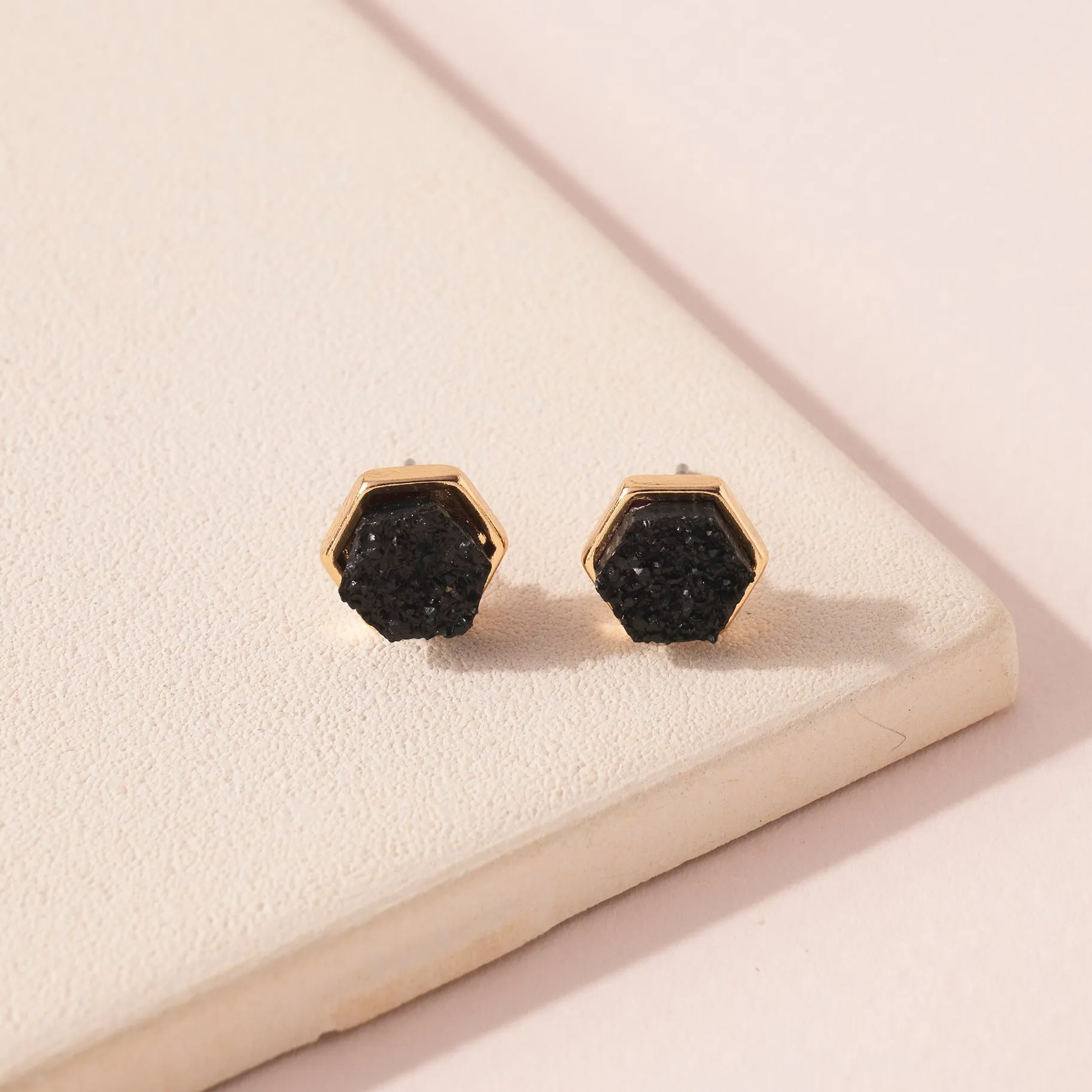 Hexagon Druzy Stone Stud Earrings- 6 colors