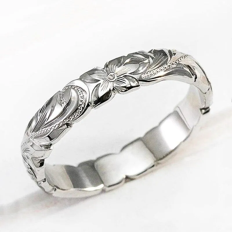 High Quality Elegant Carved Flower Pattern Classic Ring