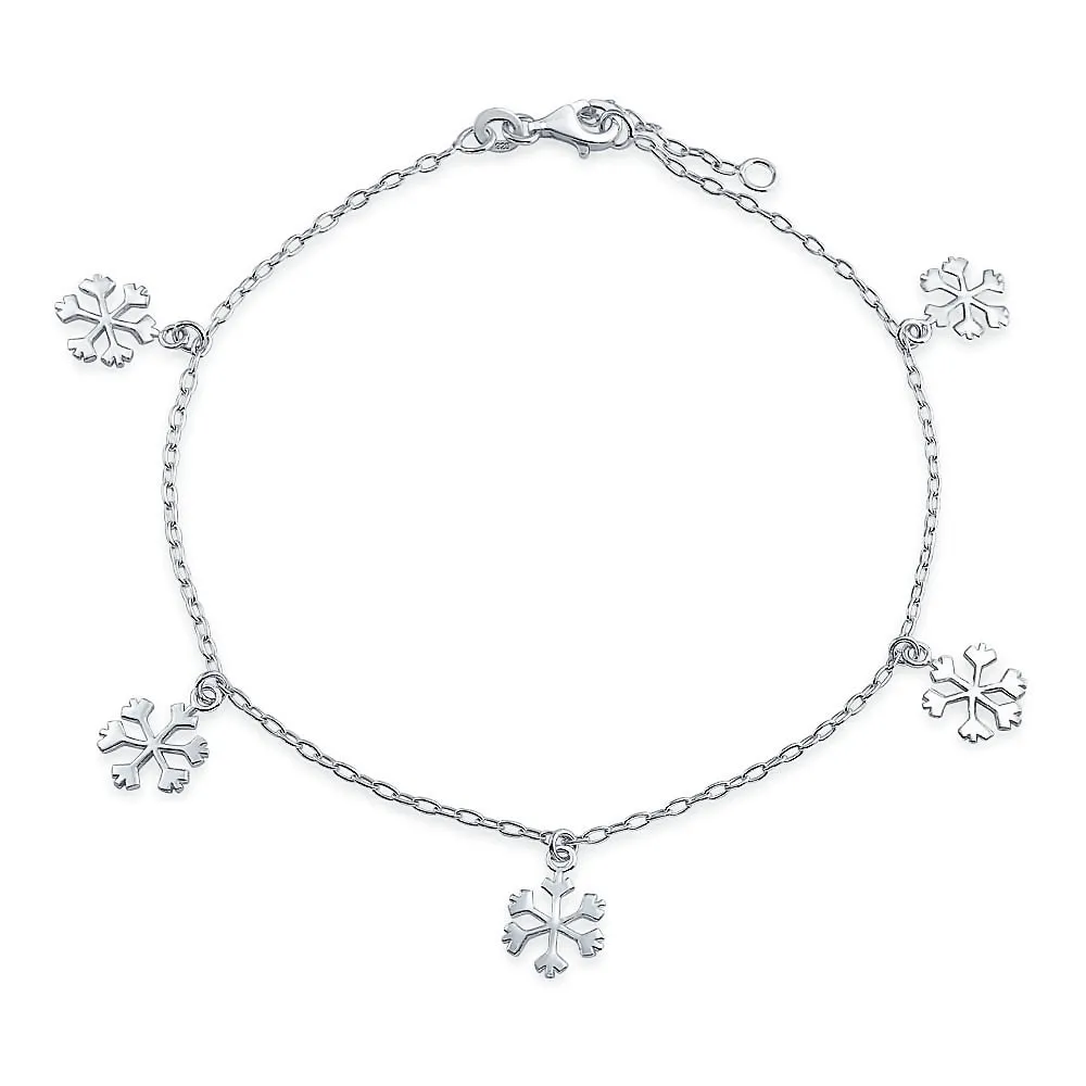 Holiday Party Snowflake Anklet Ankle Bracelet Sterling Silver 9-10 Inch