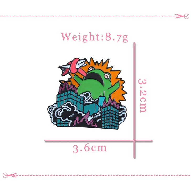Horror Frog Brooch Novelty Creative Animals Enamel Pins Destroy City