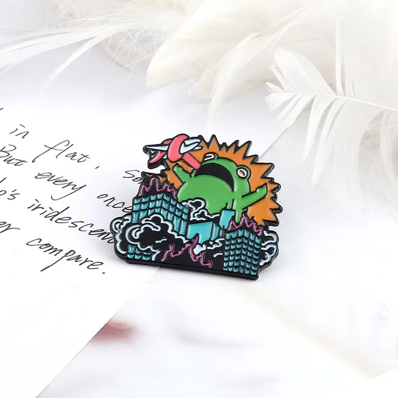 Horror Frog Brooch Novelty Creative Animals Enamel Pins Destroy City