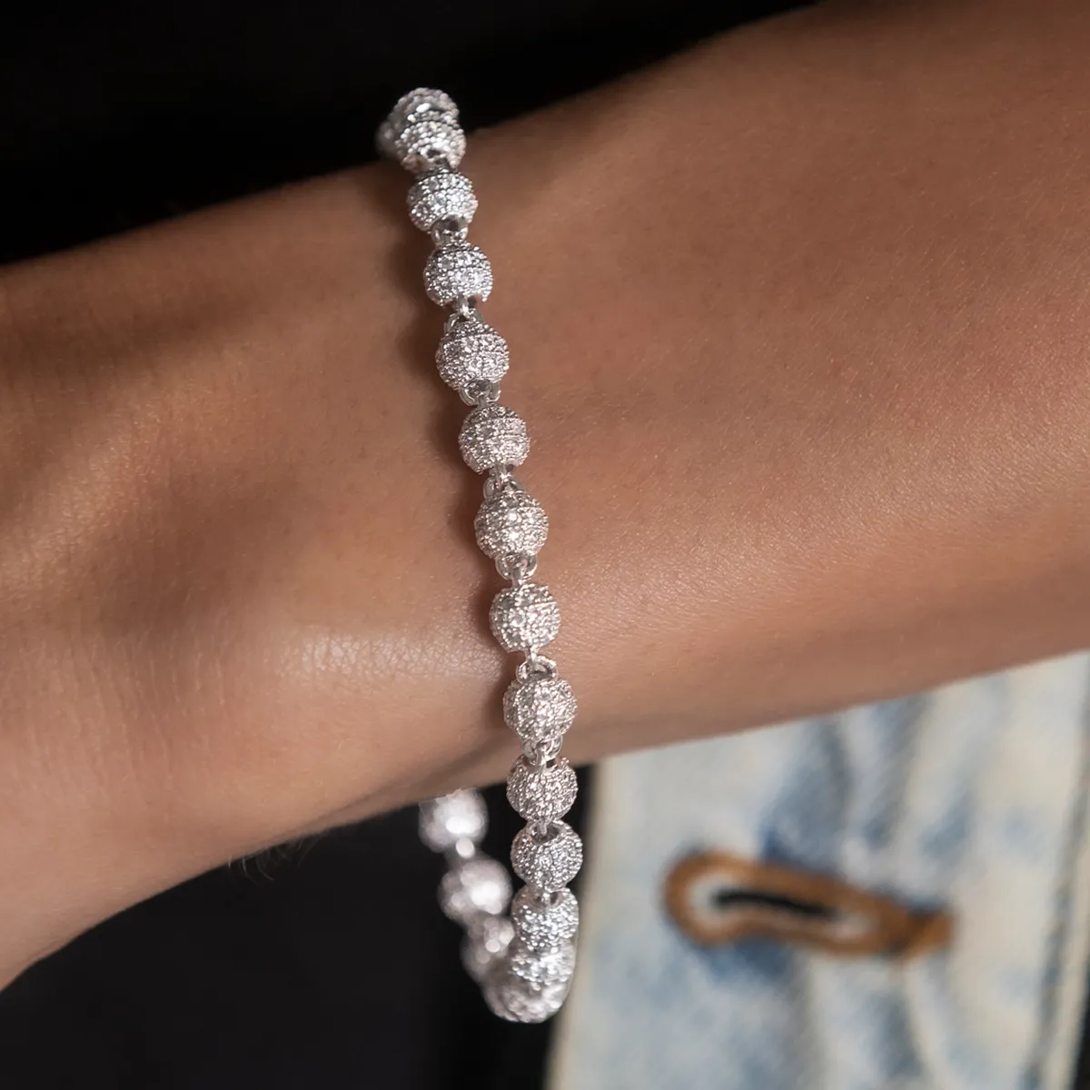 Iced Ball Bracelet in White Gold - 4mm
