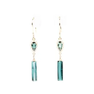 Indicolite Lagoon Tourmaline Long Earrings 14K Gold R3217