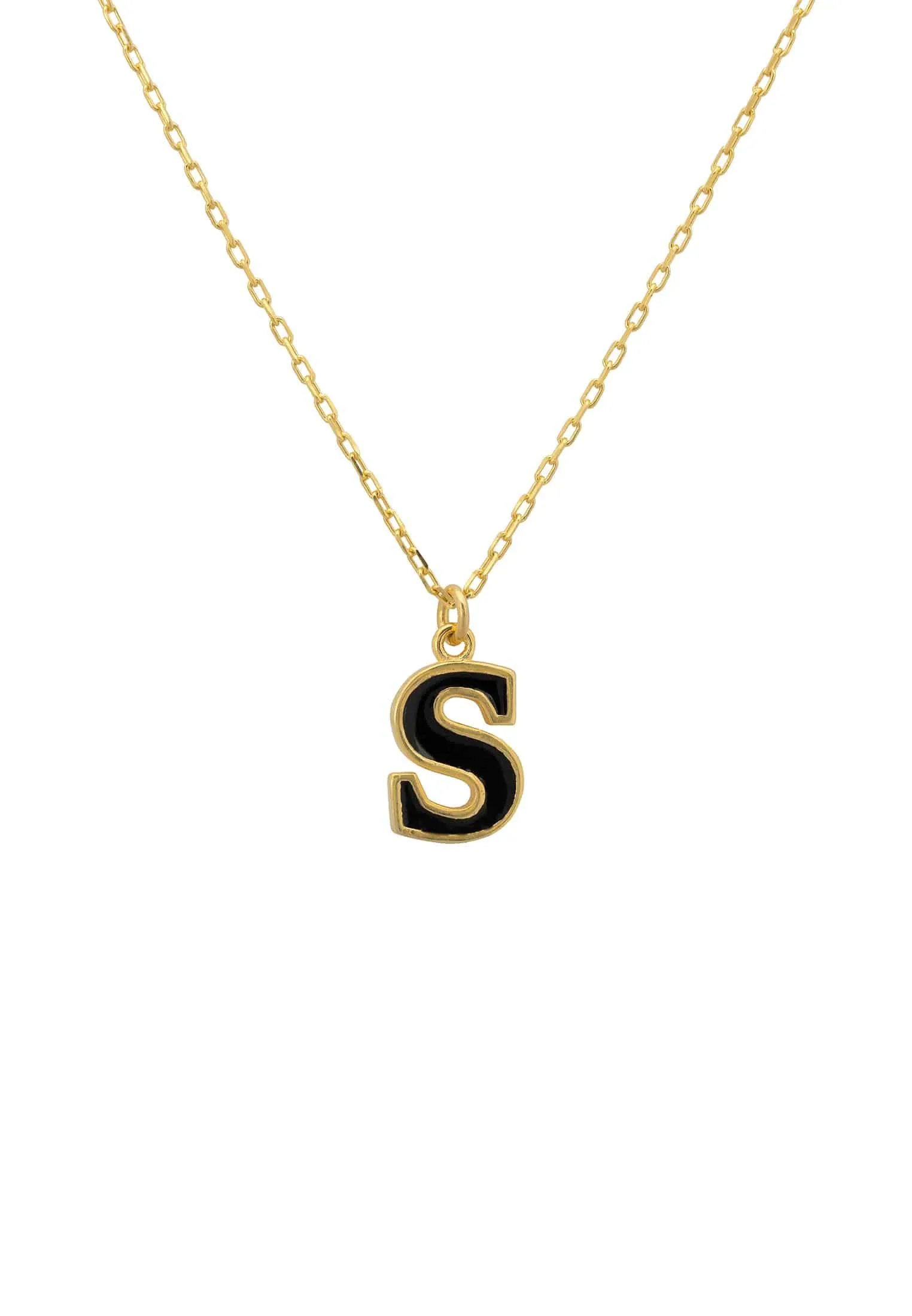 Initial Enamel Necklace Gold S