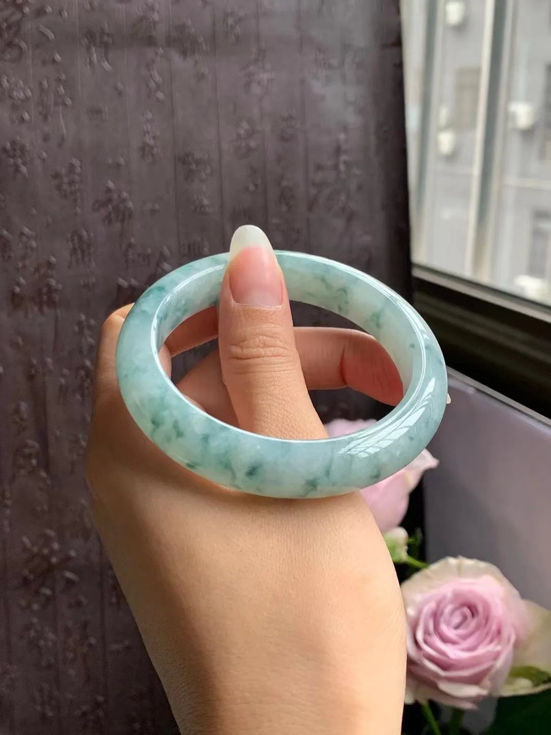 Jadeite bangle with floating flower patterns-ZROLMA(SZ2024923001)