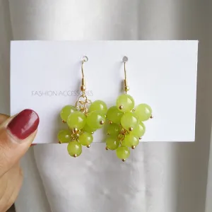 Japanese Style Girls fresh Green Grapes Bunch Clip on Earrings