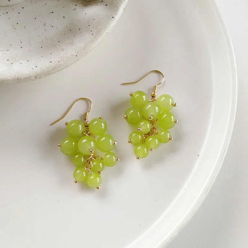 Japanese Style Girls fresh Green Grapes Bunch Clip on Earrings