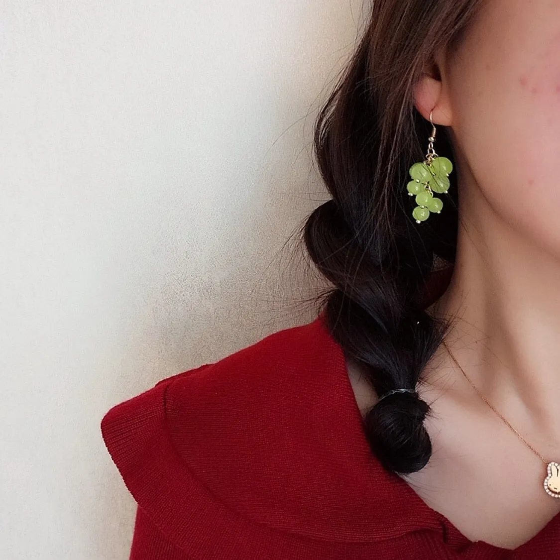 Japanese Style Girls fresh Green Grapes Bunch Clip on Earrings