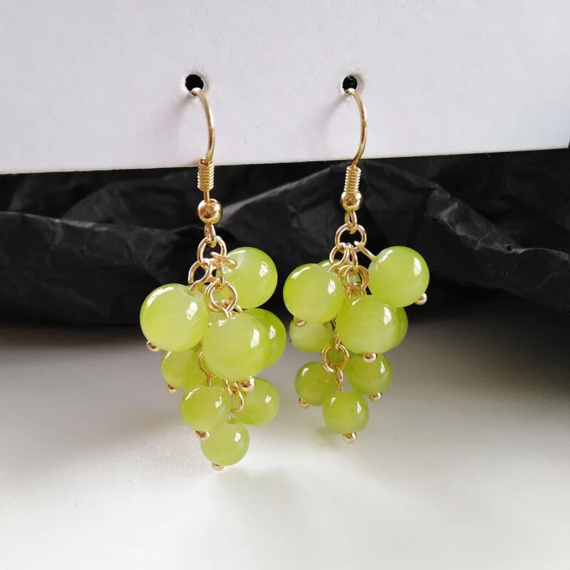Japanese Style Girls fresh Green Grapes Bunch Clip on Earrings