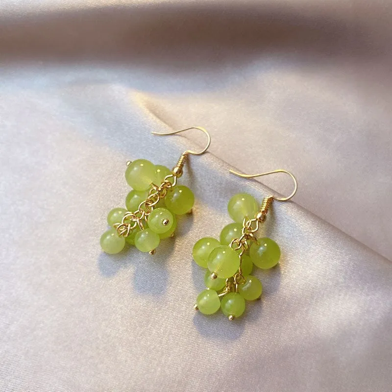 Japanese Style Girls fresh Green Grapes Bunch Clip on Earrings