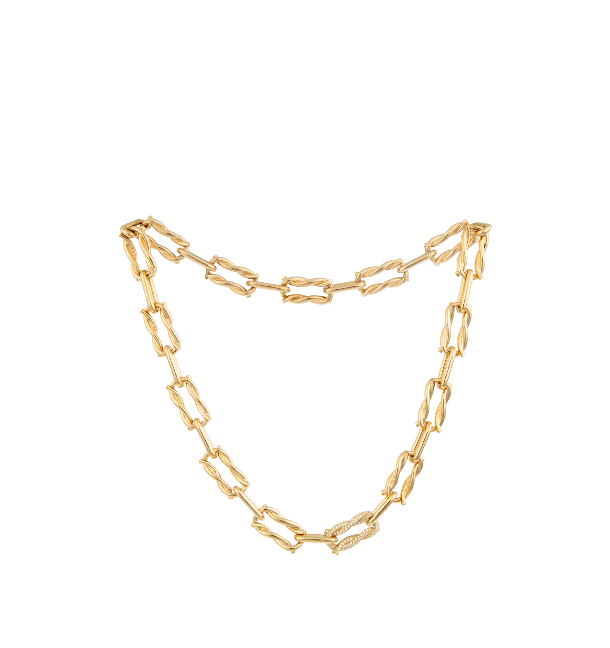 JUMBO SINGLE PAVE TIES LINK NECKLACE