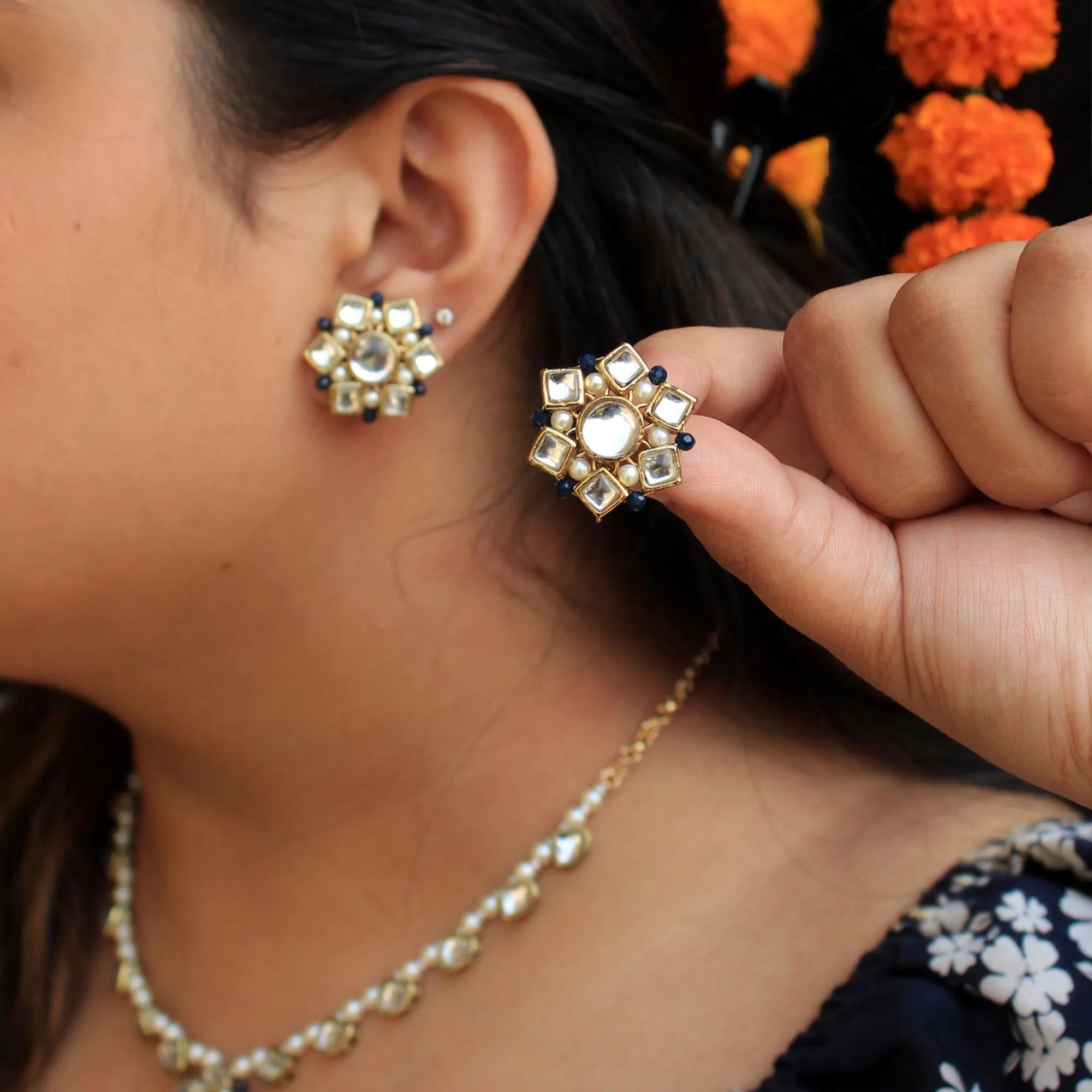 Kundan Blossom Stud Earrings
