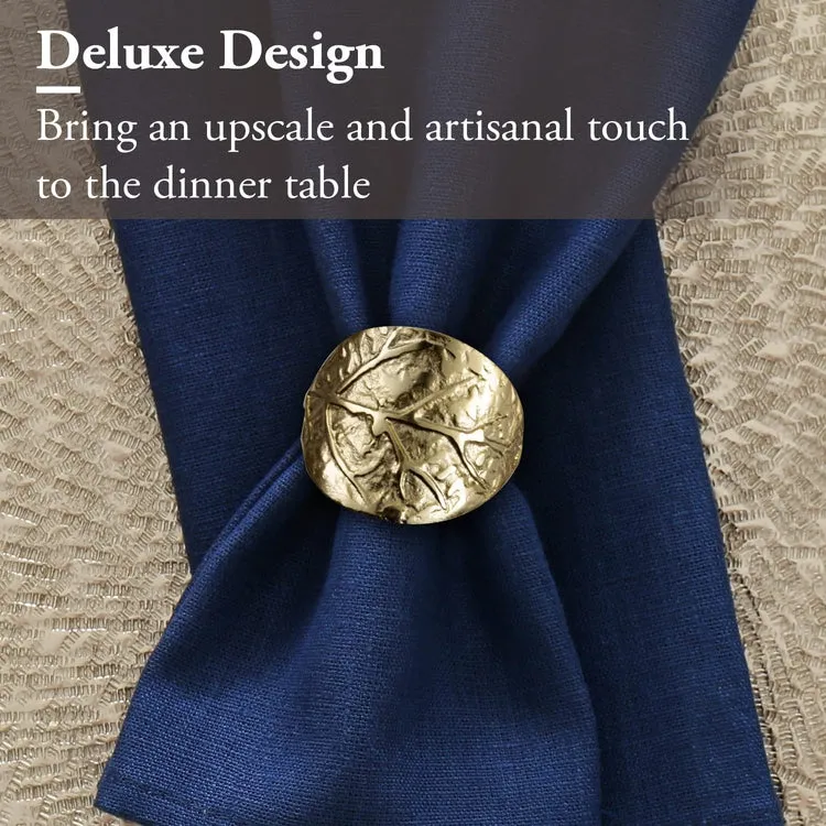 Leaf Napkin Rings, Brass Tone Cast Aluminum Napkin Holder with Foliage Design, Cloth Serviette Holders, Set of 6