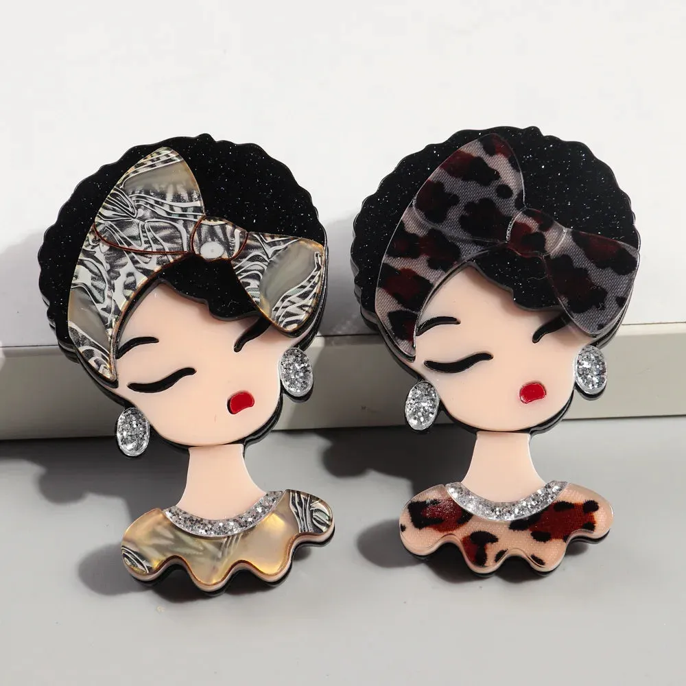Leopard Bowknot Hairband Girl Acrylic Brooches