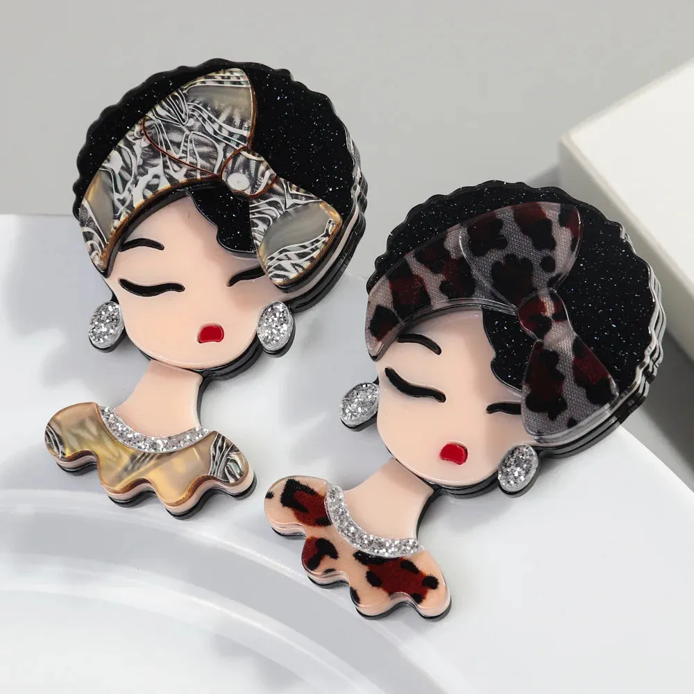 Leopard Bowknot Hairband Girl Acrylic Brooches
