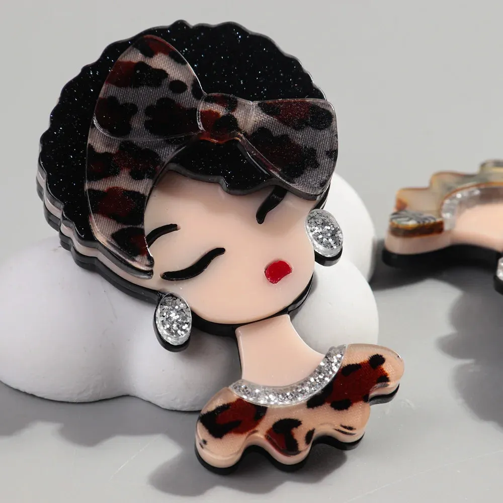 Leopard Bowknot Hairband Girl Acrylic Brooches