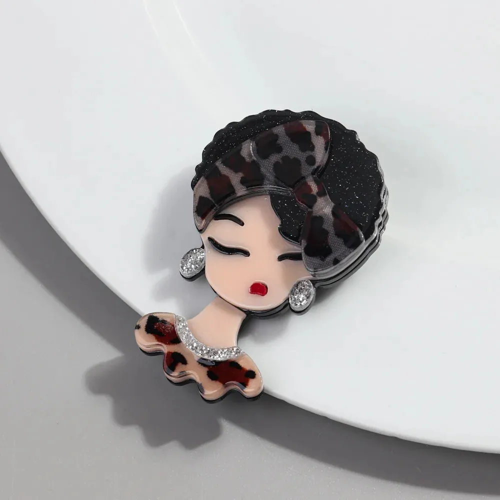 Leopard Bowknot Hairband Girl Acrylic Brooches