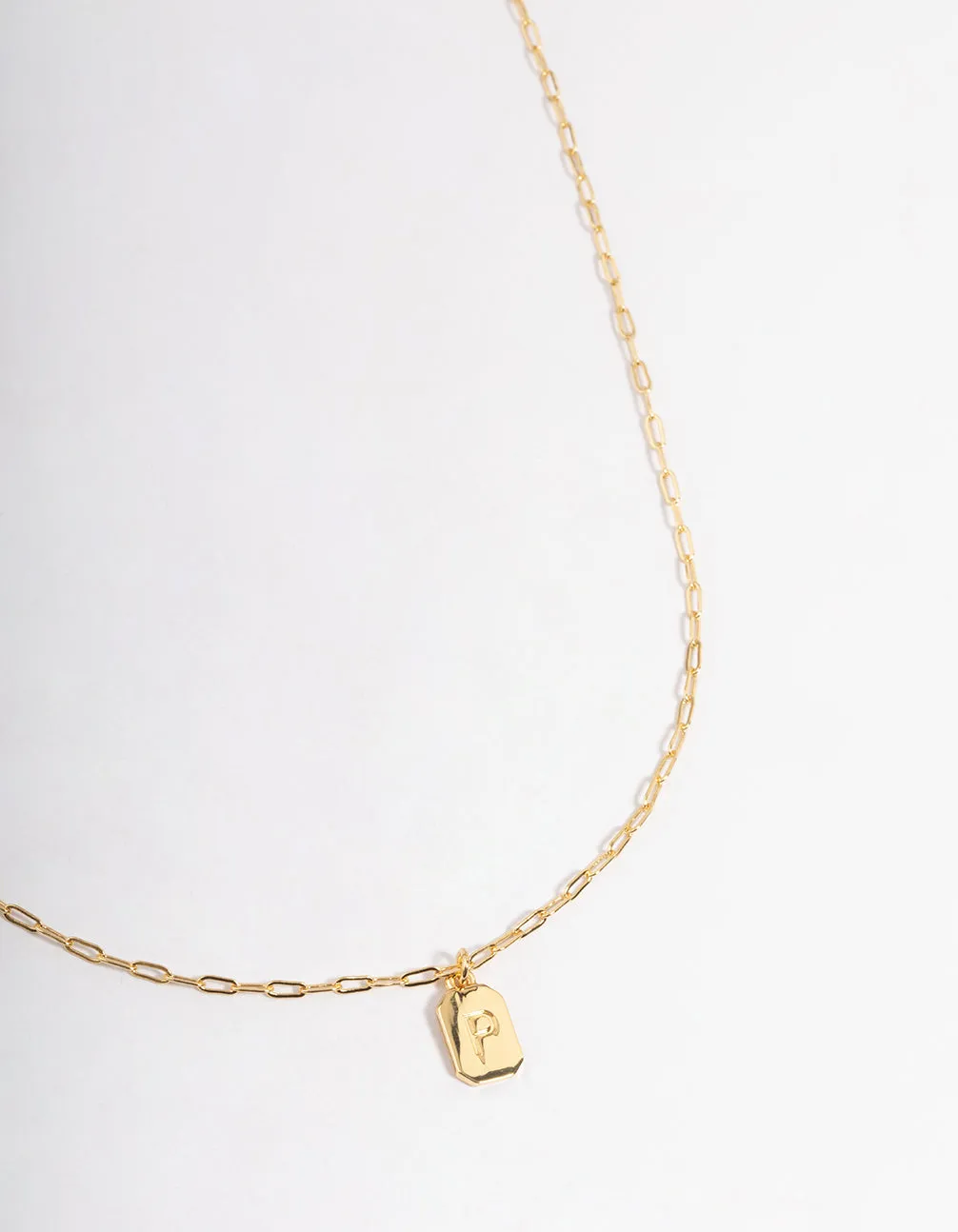 Letter P Gold Plated Rectangle Pendant Initial Necklace