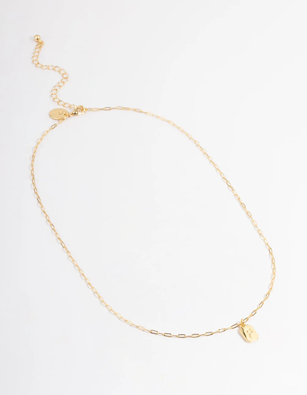Letter P Gold Plated Rectangle Pendant Initial Necklace