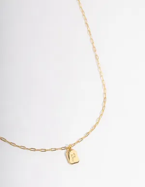 Letter P Gold Plated Rectangle Pendant Initial Necklace