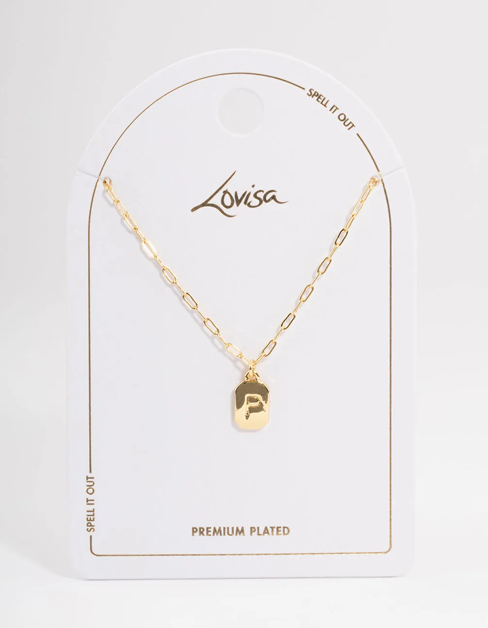 Letter P Gold Plated Rectangle Pendant Initial Necklace