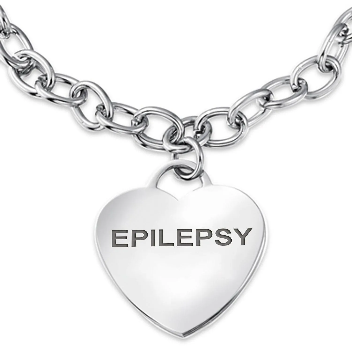 Link Chain Red Medical ID Bracelet with Heart Tag Silver Tone 7-7.5 Inch