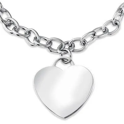 Link Chain Red Medical ID Bracelet with Heart Tag Silver Tone 7-7.5 Inch