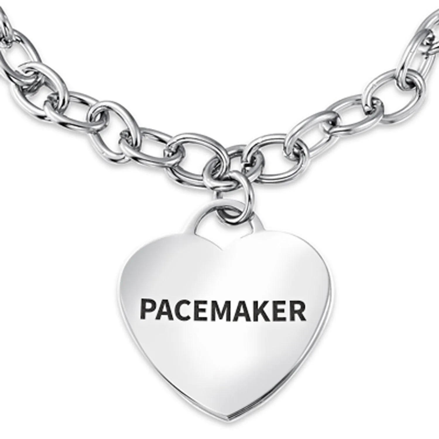 Link Chain Red Medical ID Bracelet with Heart Tag Silver Tone 7-7.5 Inch