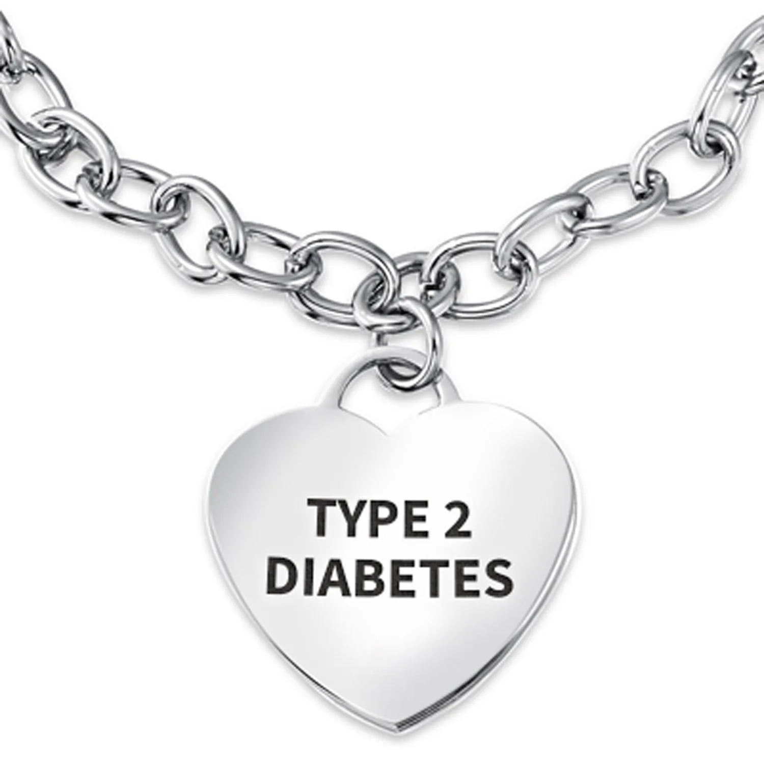 Link Chain Red Medical ID Bracelet with Heart Tag Silver Tone 7-7.5 Inch