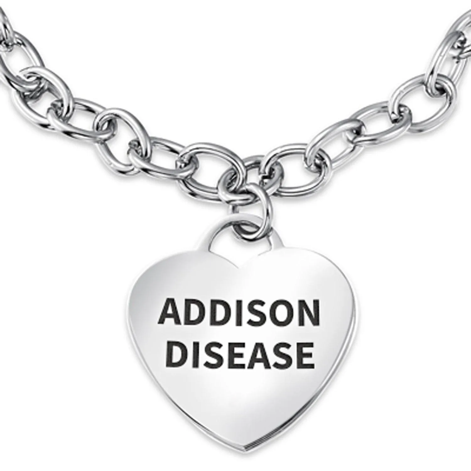 Link Chain Red Medical ID Bracelet with Heart Tag Silver Tone 7-7.5 Inch