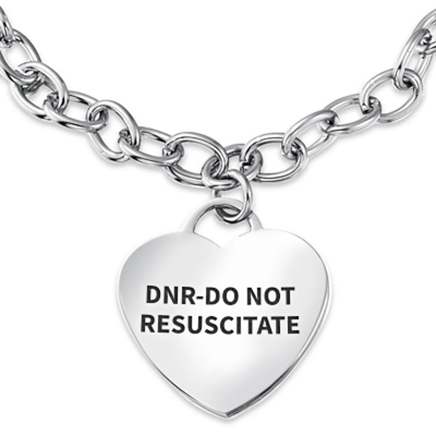Link Chain Red Medical ID Bracelet with Heart Tag Silver Tone 7-7.5 Inch