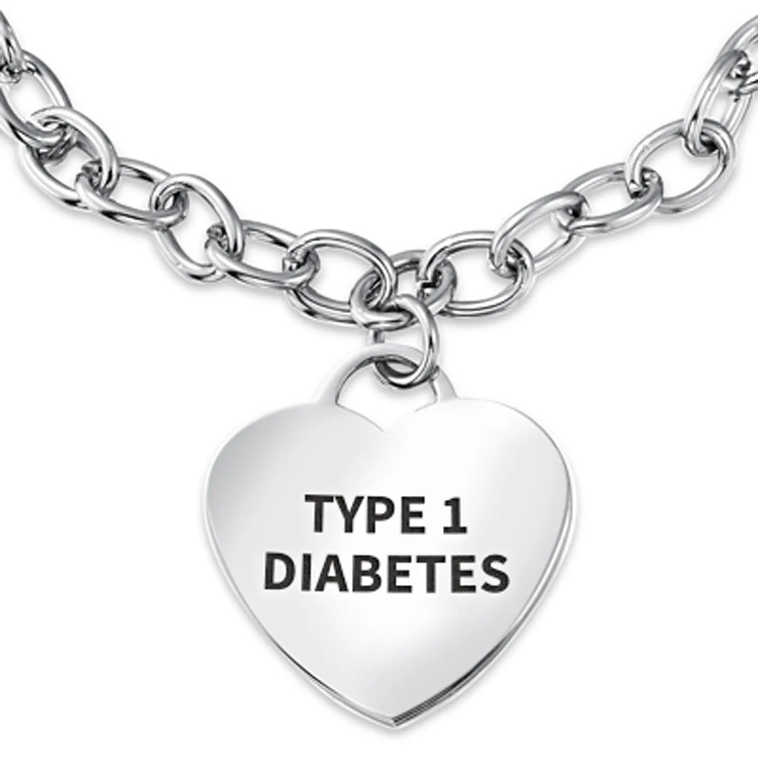 Link Chain Red Medical ID Bracelet with Heart Tag Silver Tone 7-7.5 Inch